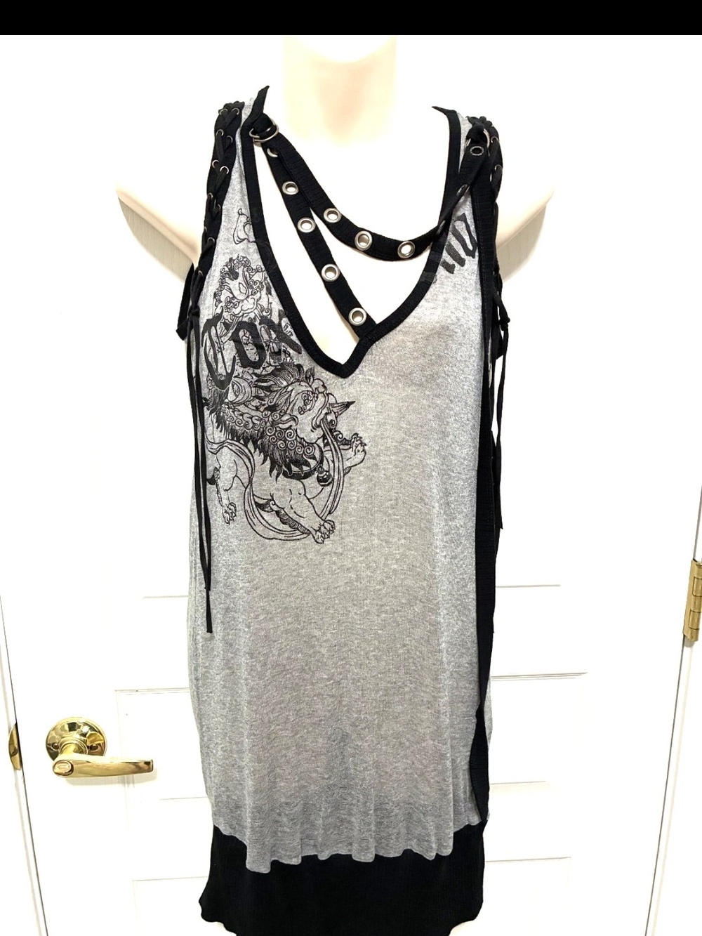 NWT Salvage Y2K Graphic Lace-Up Tank Dress. L